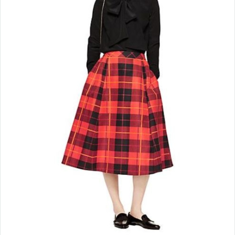 kate spade woodland plaid midi skirt